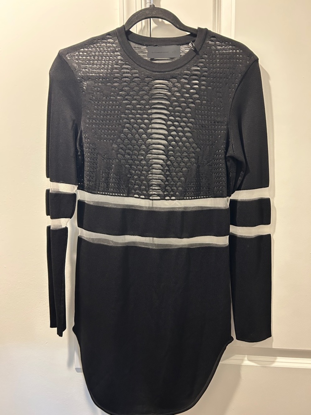 Alexander Wang Black and White Long Sleeve Mesh Panel shirt